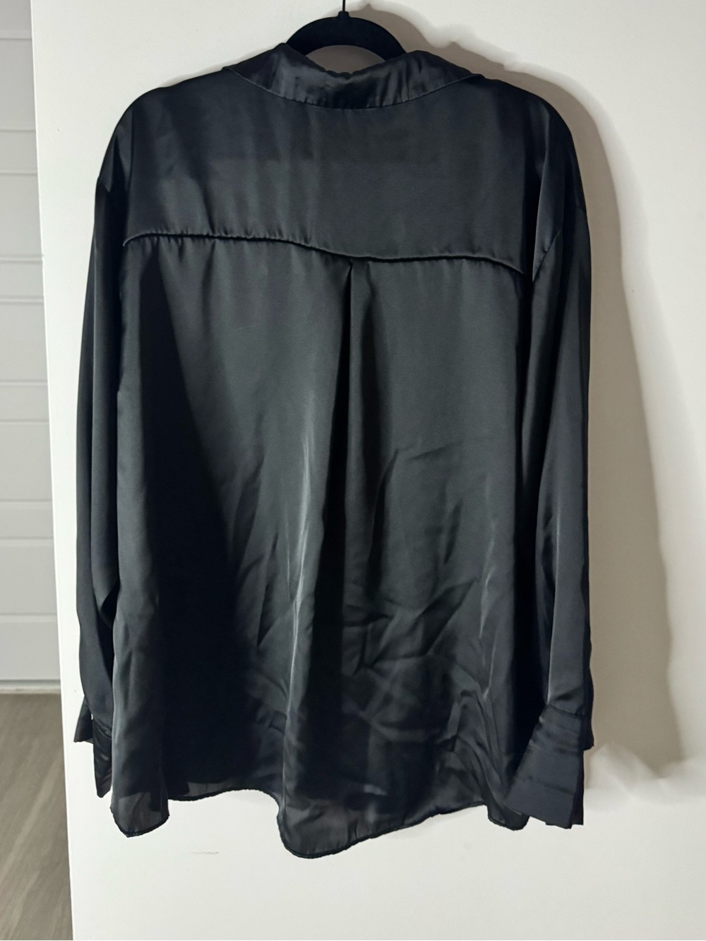 Zara Black Satin Button Down Blouse Long Sleeve Collared Silky Shirt | L - Picture 7 of 9